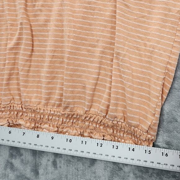 ANA Top Womens L Orange White Striped Scoop Neck Cap Sleeve Smocked Hem Stretch - Picture 6 of 8